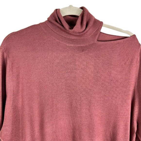 2/$30 Zara Cut Out Shoulder High Neck Sweater Dark Pink Oversized Small NWT - Picture 4 of 13